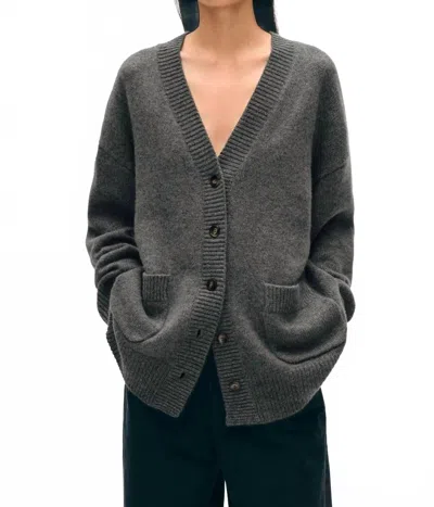 White + Warren Cashmere Luxe Pocket Cardigan In Graphite In Gray