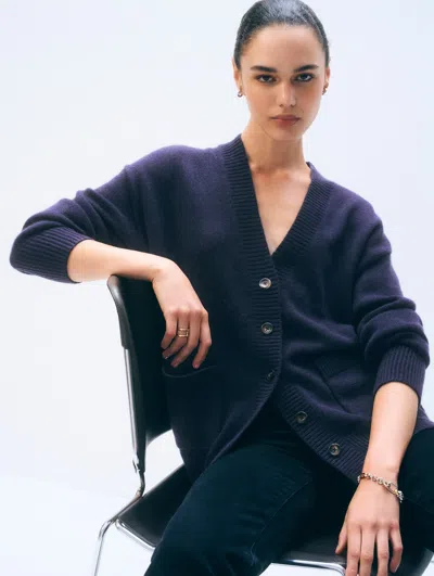 White + Warren Cashmere Luxe Pocket Cardigan Sweater In Deep Navy Blue