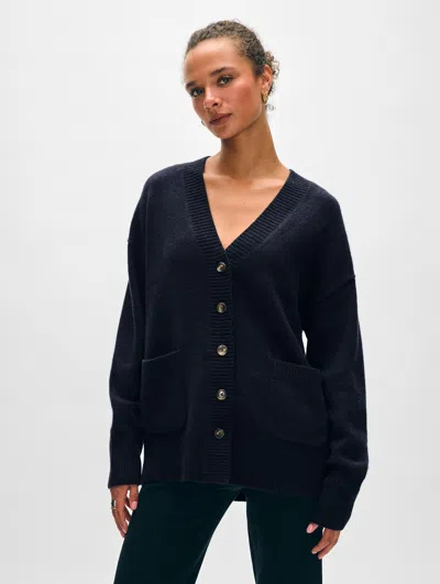 White + Warren Cashmere Luxe Pocket Cardigan Sweater In Deep Navy Blue