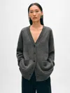 White + Warren Cashmere Luxe Pocket Cardigan Sweater In Graphite Heather In Graphite Heather