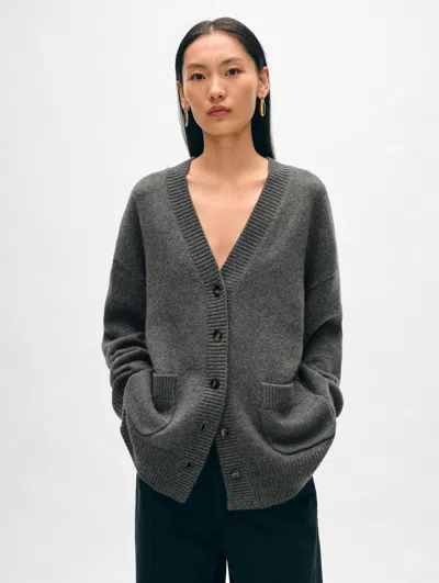 White + Warren Cashmere Luxe Pocket Cardigan Sweater In Graphite Heather