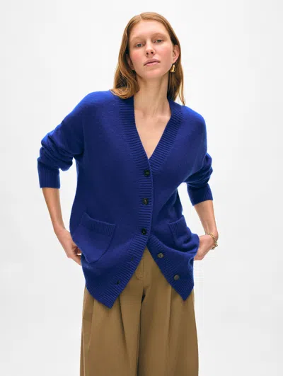 White + Warren Cashmere Luxe Pocket Cardigan Sweater In Obsidian Blue