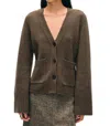 White + Warren Cashmere Luxe Waisted Cardigan Sweater In Russet Brown In Multi