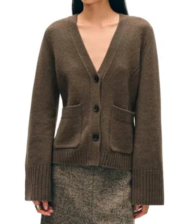 WHITE + WARREN CASHMERE LUXE WAISTED CARDIGAN IN RUSSET BROWN