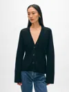 White + Warren Cashmere Luxe Waisted Cardigan Sweater In Black In Black