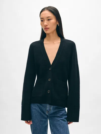 White + Warren Cashmere Luxe Waisted Cardigan Sweater In Black