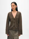 White + Warren Cashmere Luxe Waisted Cardigan Sweater In Russet Brown In Russet Brown