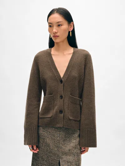 White + Warren Cashmere Luxe Waisted Cardigan Sweater In Russet Brown