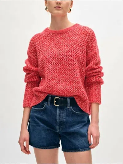 White + Warren Cashmere Marled Mesh Sweater In Bright Scarlet Combo In Pink