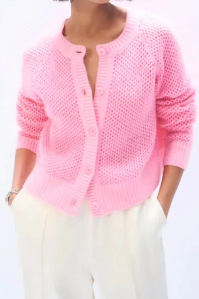 White + Warren Cashmere Mesh Cardigan In Pink Buds