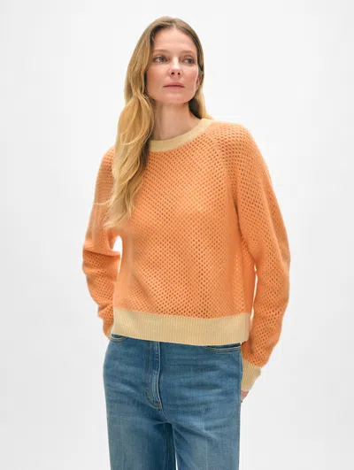 White + Warren Cashmere Mesh Sweatshirt In Bright Orange/cornsilk