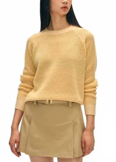 White + Warren Cashmere Mesh Sweatshirt In Cornsilk In Yellow