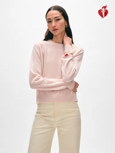 White + Warren Cashmere Mini Heart Sleeve Crewneck Top In Pink Sand/desert Red