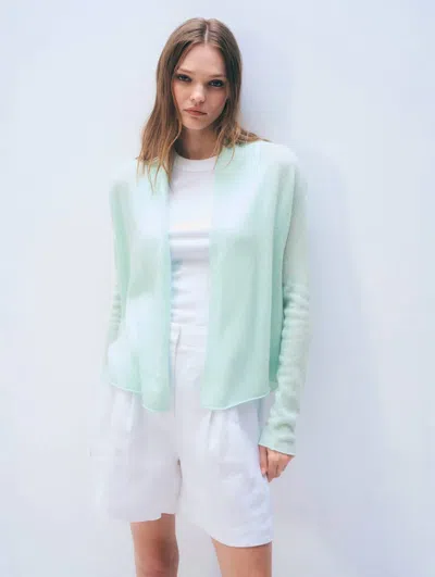 White + Warren Cashmere Mini Trapeze Cardigan In Light Aqua In Green