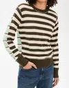 White + Warren Cashmere Mixed Stripe Crewneck Top In Green Combo In Green