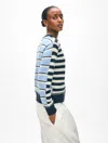 White + Warren Cashmere Mixed Stripe Crewneck Top In Blue Combo In Blue Combo