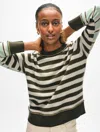 White + Warren Cashmere Mixed Stripe Crewneck Top In Green Combo In Green Combo