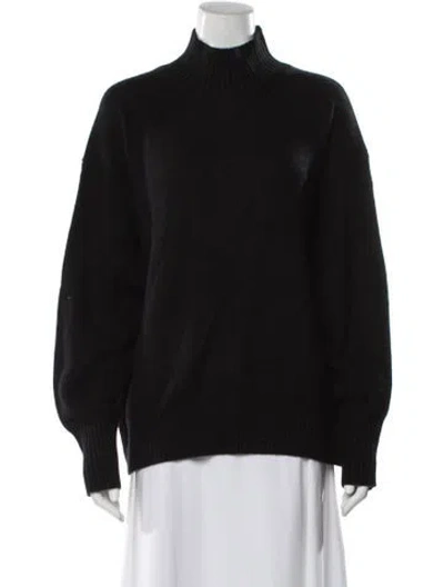 Pre-owned White + Warren Cashmere Mock Neck Sweater In Black