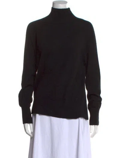 Pre-owned White + Warren Cashmere Mock Neck Sweater In Black