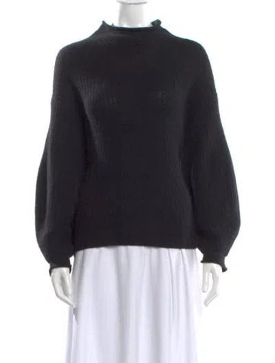 Pre-owned White + Warren Cashmere Mock Neck Sweater In Black
