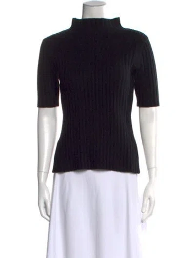 Pre-owned White + Warren Cashmere Mock Neck Sweater In Black