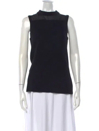 Pre-owned White + Warren Cashmere Mock Neck Sweater In Black