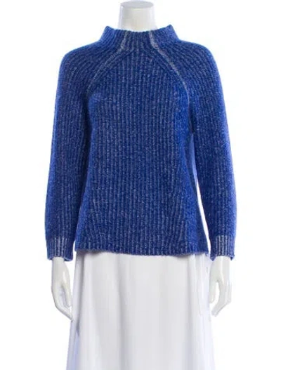 Pre-owned White + Warren Cashmere Mock Neck Sweater In Blue