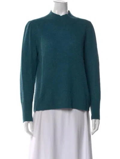 Pre-owned White + Warren Cashmere Mock Neck Sweater In Blue
