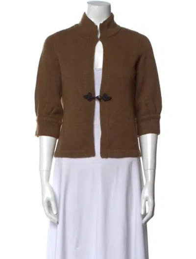 Pre-owned White + Warren Cashmere Mock Neck Sweater In Brown