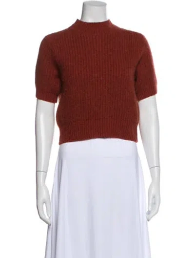Pre-owned White + Warren Cashmere Mock Neck Sweater In Brown