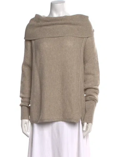Pre-owned White + Warren Cashmere Mock Neck Sweater In Brown