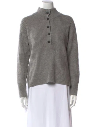 Pre-owned White + Warren Cashmere Mock Neck Sweater In Gray