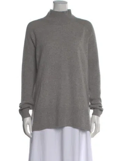 Pre-owned White + Warren Cashmere Mock Neck Sweater In Gray