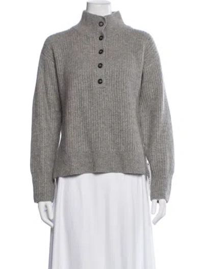 Pre-owned White + Warren Cashmere Mock Neck Sweater In Gray