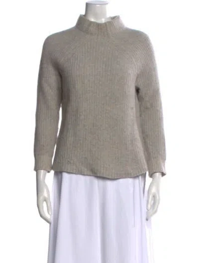Pre-owned White + Warren Cashmere Mock Neck Sweater In Gray