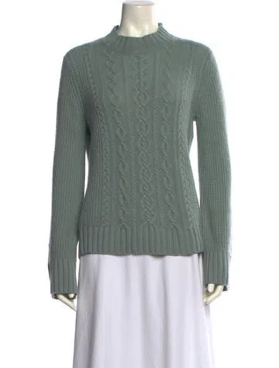 Pre-owned White + Warren Cashmere Mock Neck Sweater In Green
