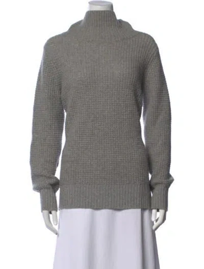 Pre-owned White + Warren Cashmere Mock Neck Sweater In Grey
