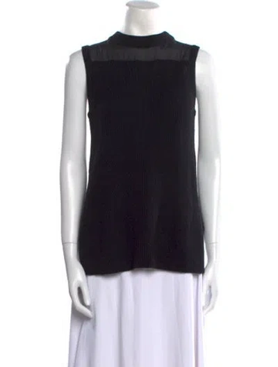 Pre-owned White + Warren Cashmere Mock Neck Top In Black