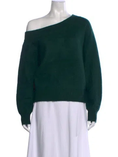 Pre-owned White + Warren Cashmere Off-the-shoulder Sweater In Green