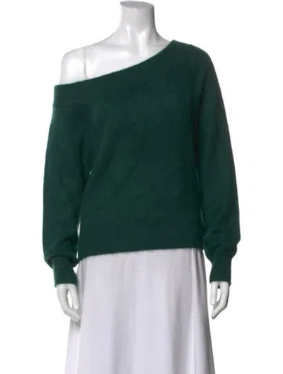 Pre-owned White + Warren Cashmere Off-the-shoulder Sweater In Green
