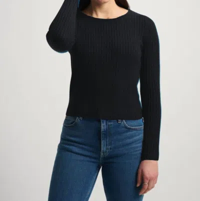 White + Warren Cashmere Open Back Ribbed Top In Black