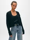 White + Warren Cashmere Open Front Cardigan Sweater In Black In Black