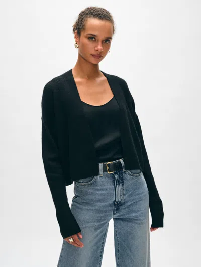 White + Warren Cashmere Open Front Cardigan Sweater In Black