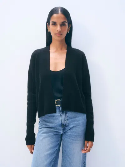 White + Warren Cashmere Open Front Cardigan Sweater In Black In Blue