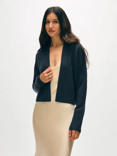 White + Warren Cashmere Open Front Cardigan Sweater In Deep Navy Blue