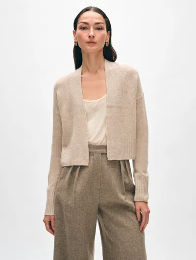 White + Warren Cashmere Open Front Cardigan Sweater In Sand Wisp Heather