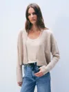 White + Warren Cashmere Open Front Cardigan Sweater In Sand Wisp Heather In Gray