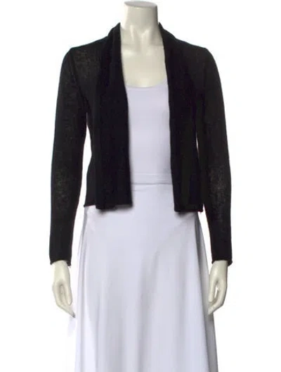 Pre-owned White + Warren Cashmere Open Front Sweater In Black