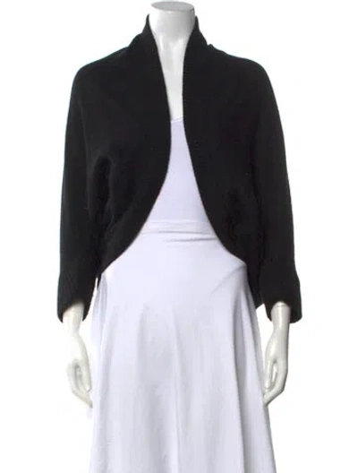 Pre-owned White + Warren Cashmere Open Front Sweater In Black