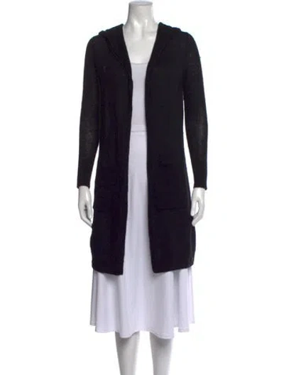 Pre-owned White + Warren Cashmere Open Front Sweater In Black